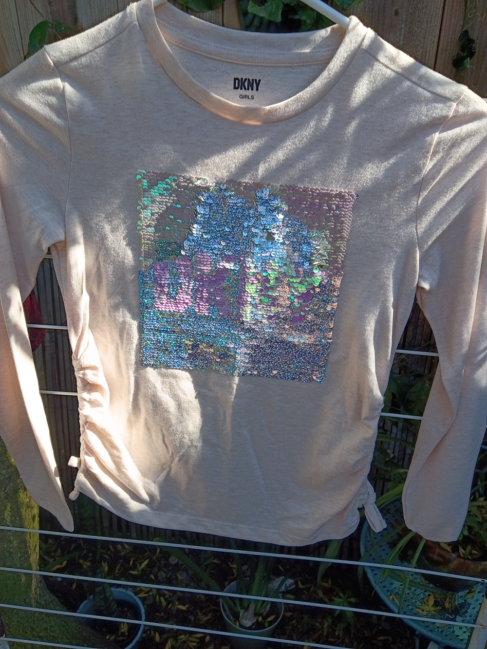 DKNY Girls Cream Long-Sleeve Sequin Top
